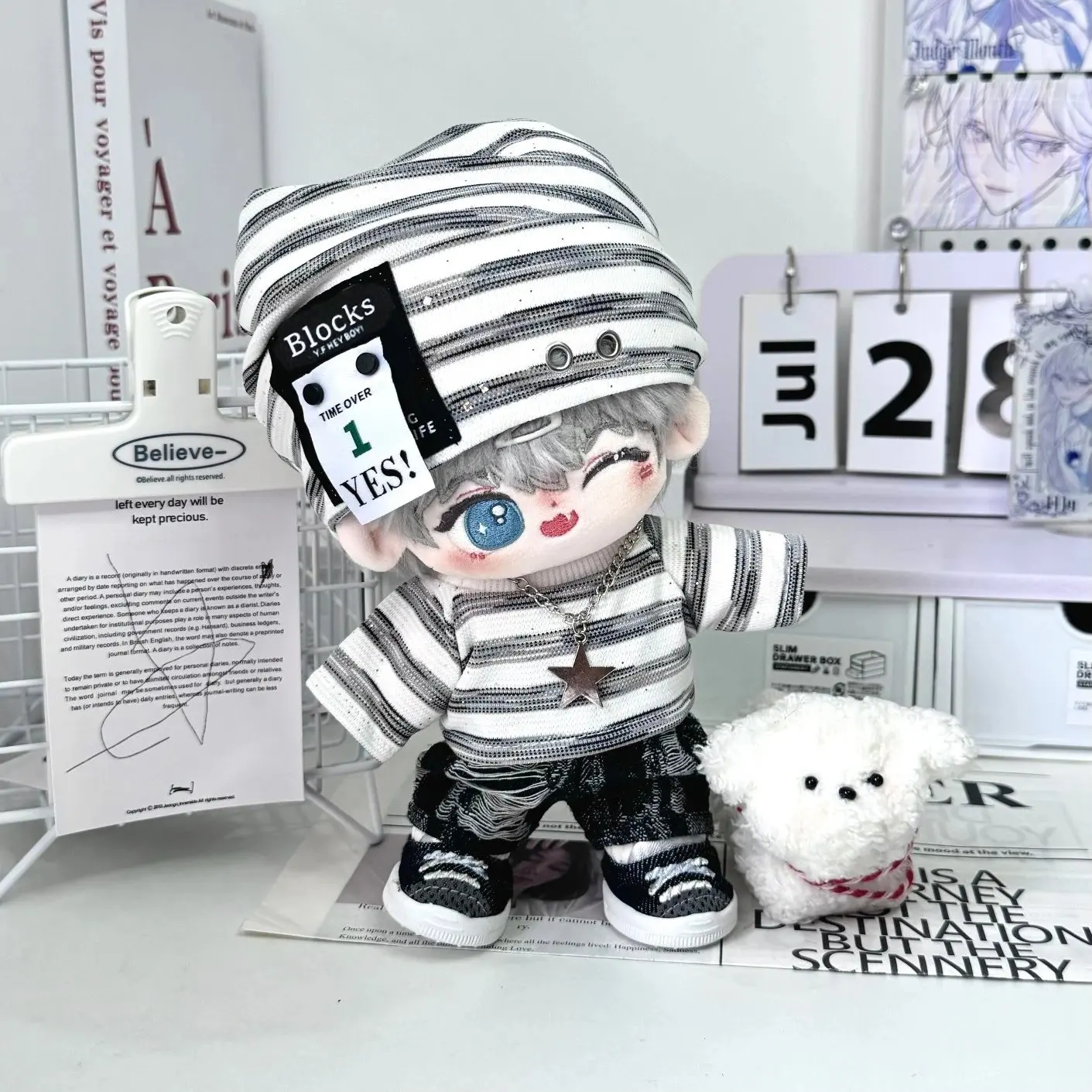 10cm 20cm Doll Clothes Black And White Pixel Punk Fashion  Cool Guy Suit Stuffed Plushies Plush Doll Accessories Anime Toy For K