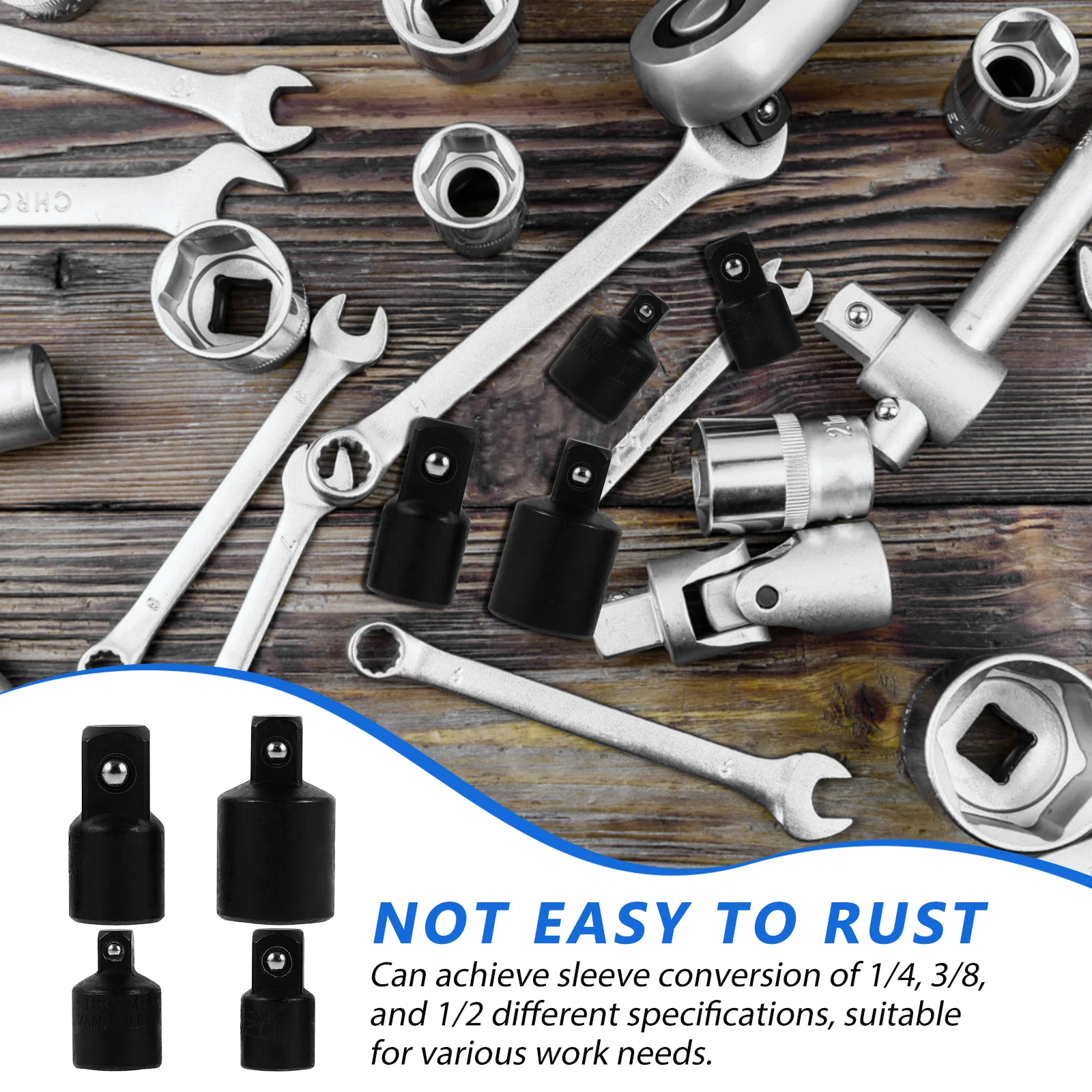 

4 Pcs Variable Diameter Sleeve Wrench Socket Conversion Adapter 1/4 3/8 1/2 Drive Impact Swivel Set Tool Mechanics