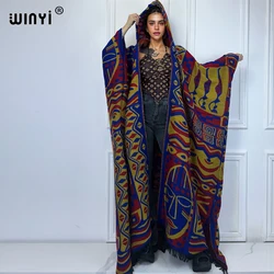 WINYI kimono Graffiti print hooded winter cardigan outfits Women long down dress Loose coat Female kaftan poncho fashion Abaya