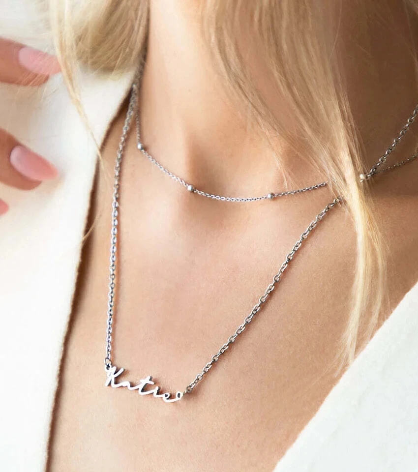 Signature Name Necklace Name Pendant In Stainless Steel 925 Sterling Silver Personalized Necklace 14K Genuine Gold Gift