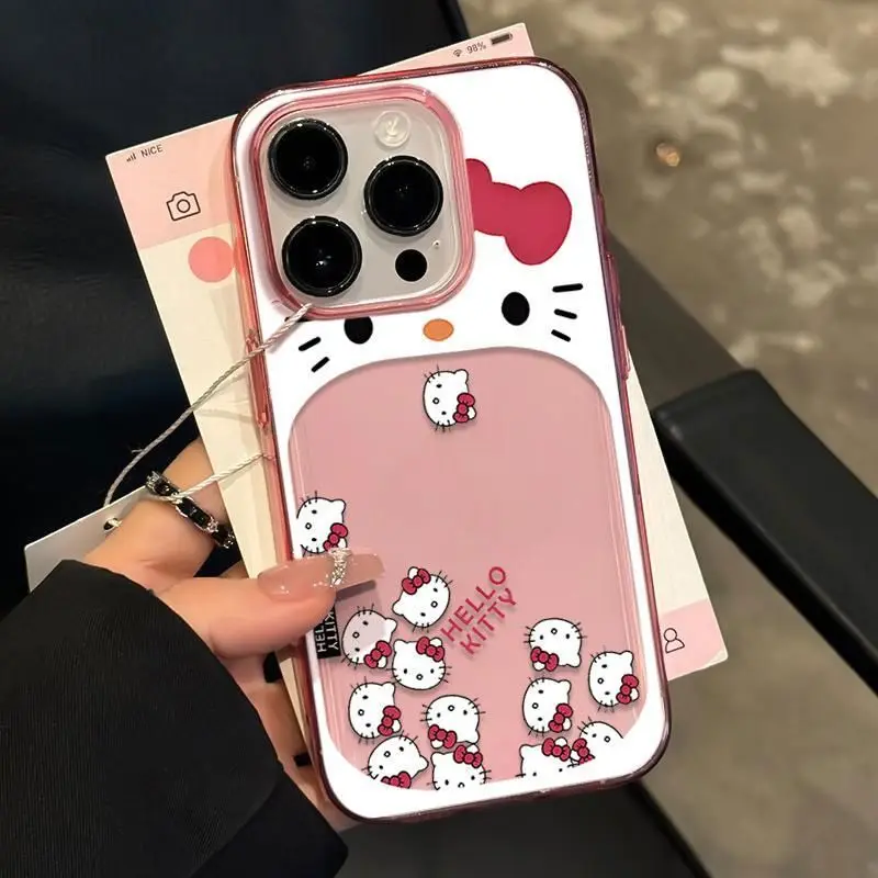 

Милый прозрачный чехол для телефона Sanrio Hello Kitty Big Mouth Cat Kuromi для iPhone 17PM 16 14 13 12, высококачественный, в стиле аниме, кавайный, подарок