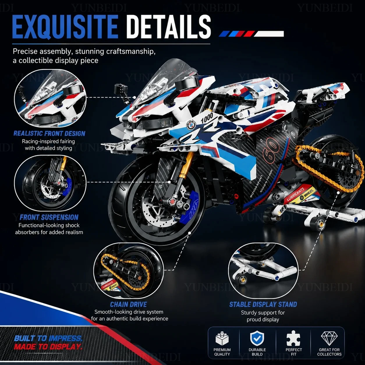 1:8 Building Block Superbike, Model Kit, DIY Tech Motorcycle Toy, Gift for Adults and Children view 5