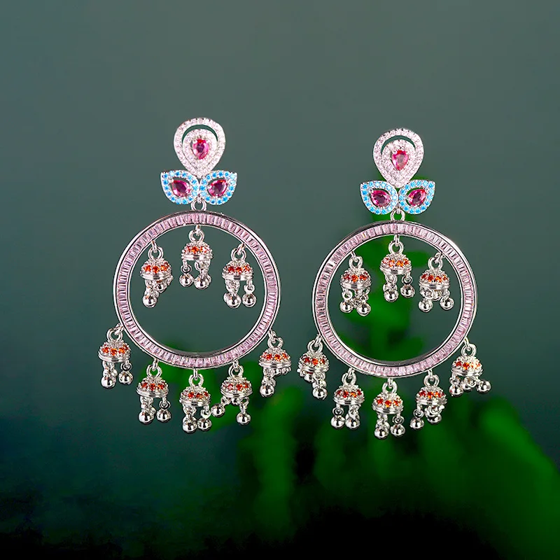 Princess wind niche earrings sweet circles naughty color zirconium earrings heavy industry temperament hollowed out