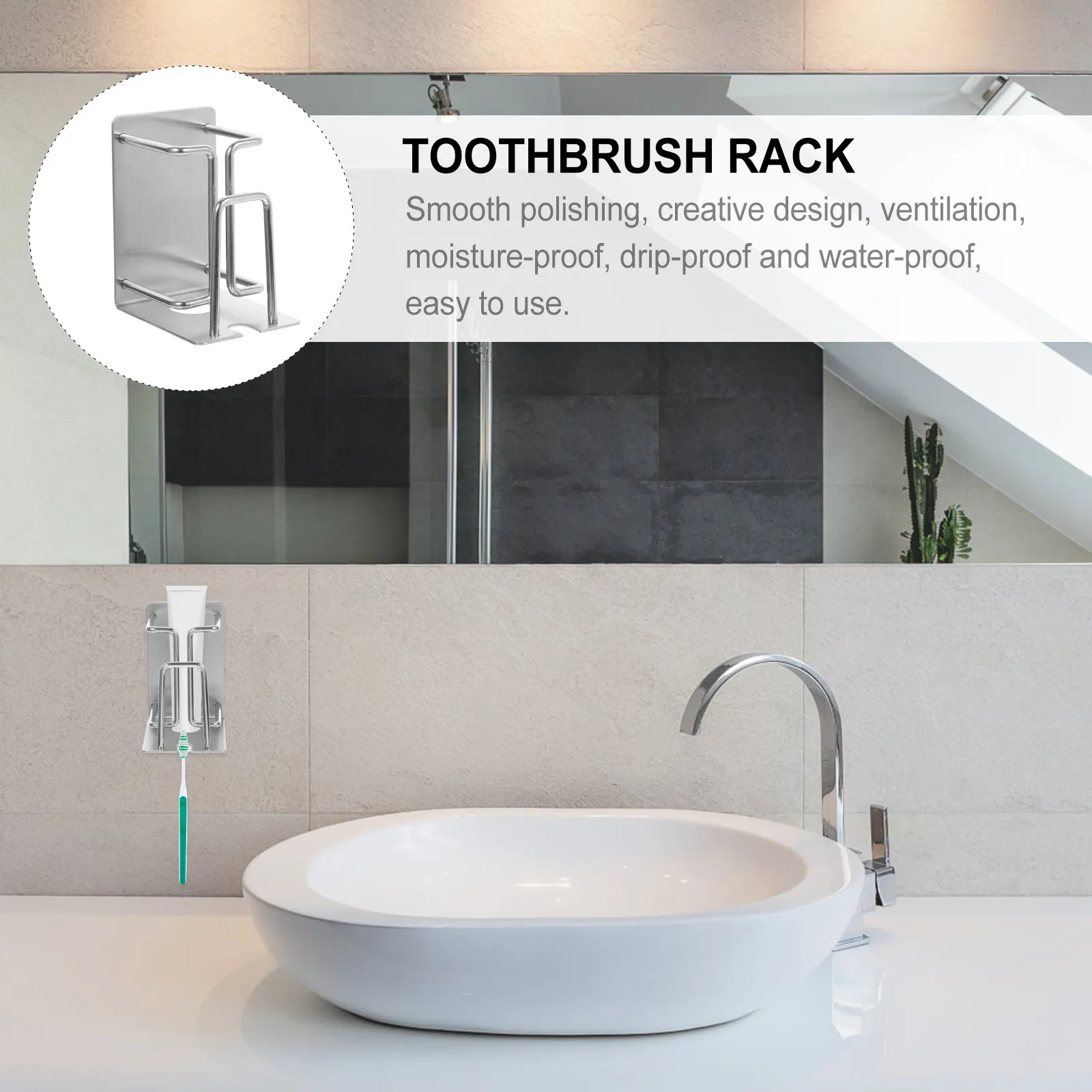 

Punch Free Wall Toothbrush Holder Stainless Steel Bathroom Storage Rack Toothpaste Cup Organizer Ventilated Dry Toothbrush