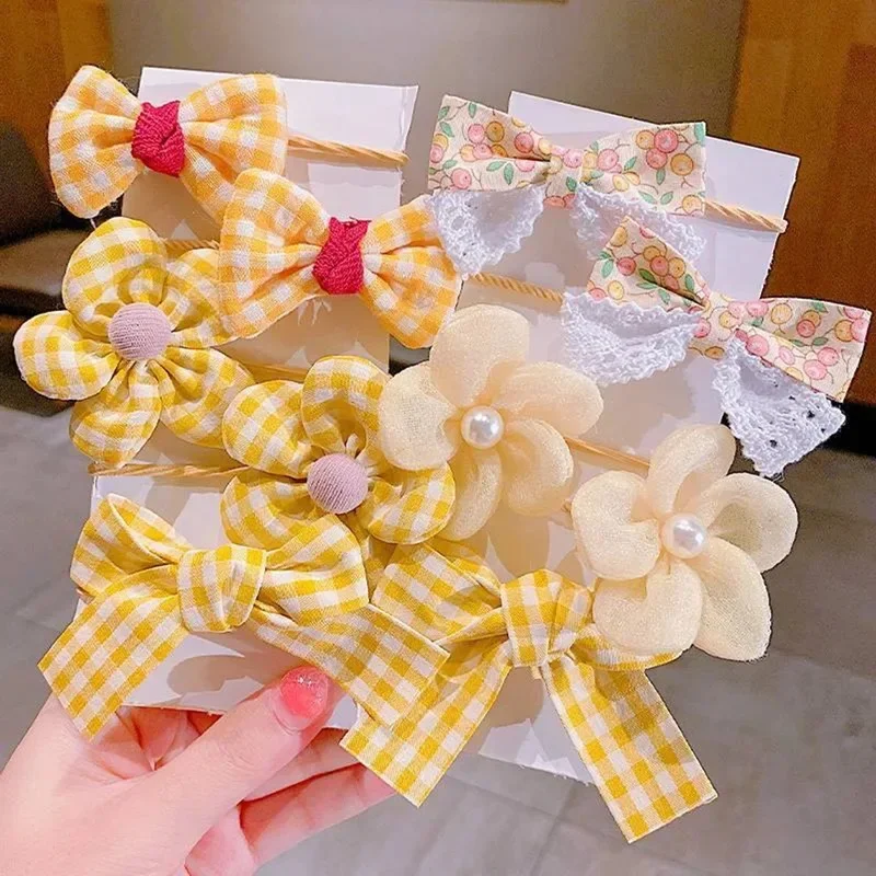 10pcs Children Flower Elastic Hairbands Sweet Girls Hair Ties Fashion Rubber Bands Elastic Bowknot Hair Bands Hair Accessories