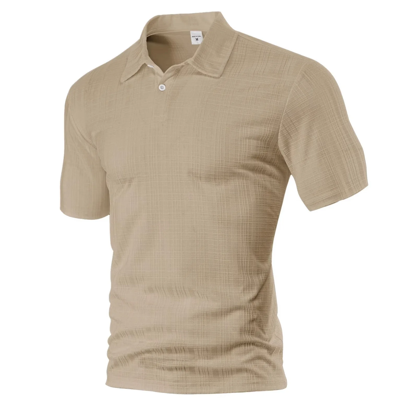 Men's Summer Thin Solid Color Collar Small Checkered Short-sleeve Breathable Plus-size T-shirt Cw53192