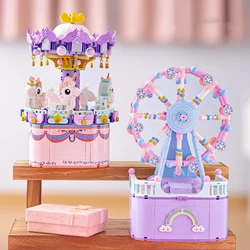 Carousel Ferris Wheel Building Blocks Toys Music Box Model Mini Blocks Toy for Girls Birthday Christmas Gift