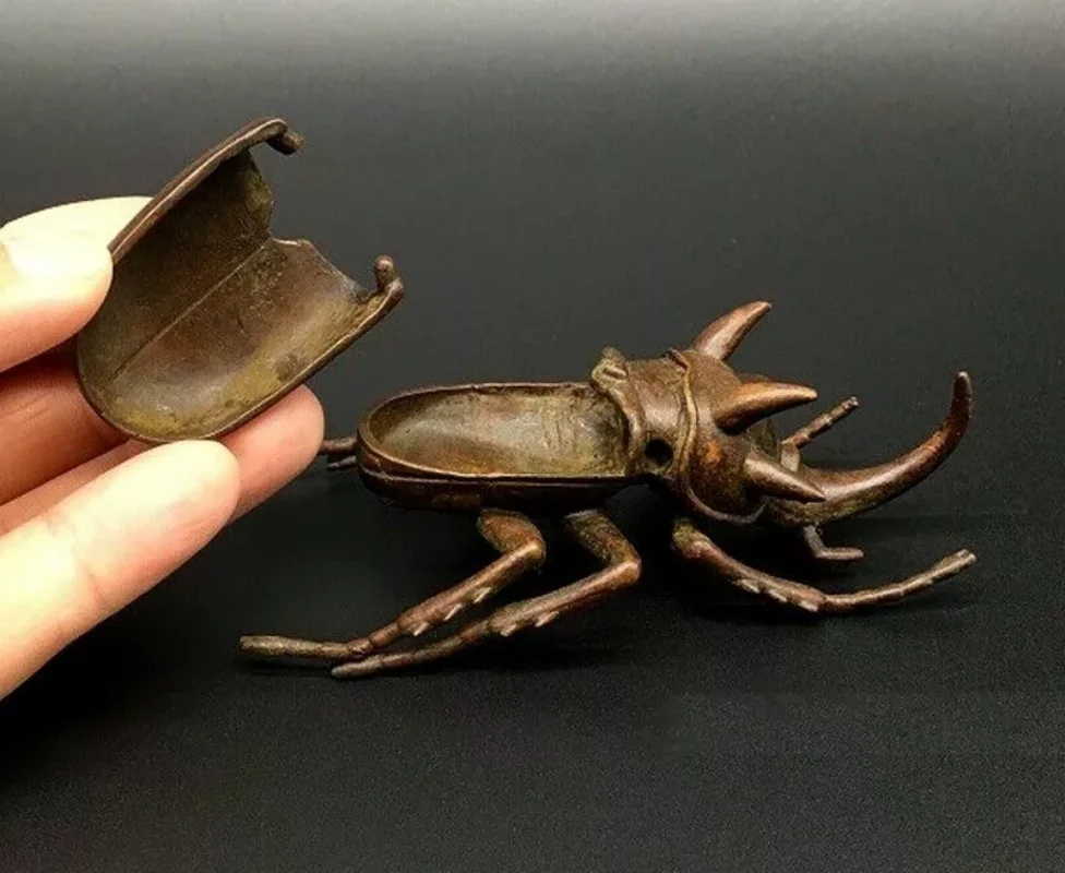 Brass Beetle Statue Insect Figurine Ashtray Decor
