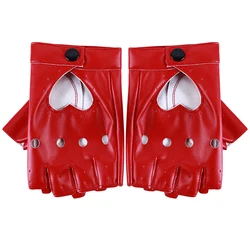 Leather Gloves Luvas Guantes Mujer For Women Girls Red Balck White Loving Heart Gloves Solid Heart Mittens Without Fingers Nail