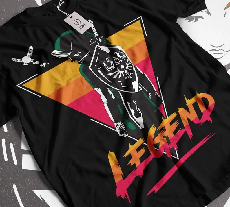 Legend of Zelda Link Game Printed Round Neck T-shirt for Men and Women Retro Character Short Sleeve Street Top