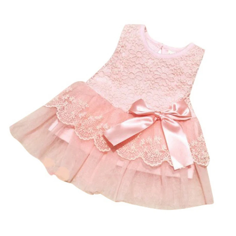 Sumemr Baby Girls Dresses Kids Bow Lace Princess Dresses Sleeveless Cotton Ball Gown Dresses