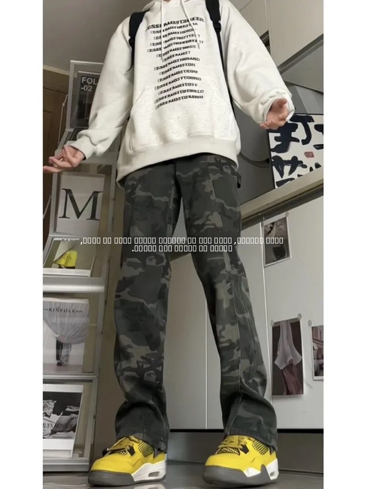 

Men's High Waist Straight Leg Jeans Trendy Workwear American Style Youthful Wear Resistant Long Pants Spring Autumn Fashion