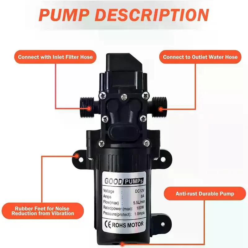 DC 12V High Pressure Diaphragm Water Pump Multifunctional Mini Booster Pump For Water Washing Machine Agricultural Irrigation