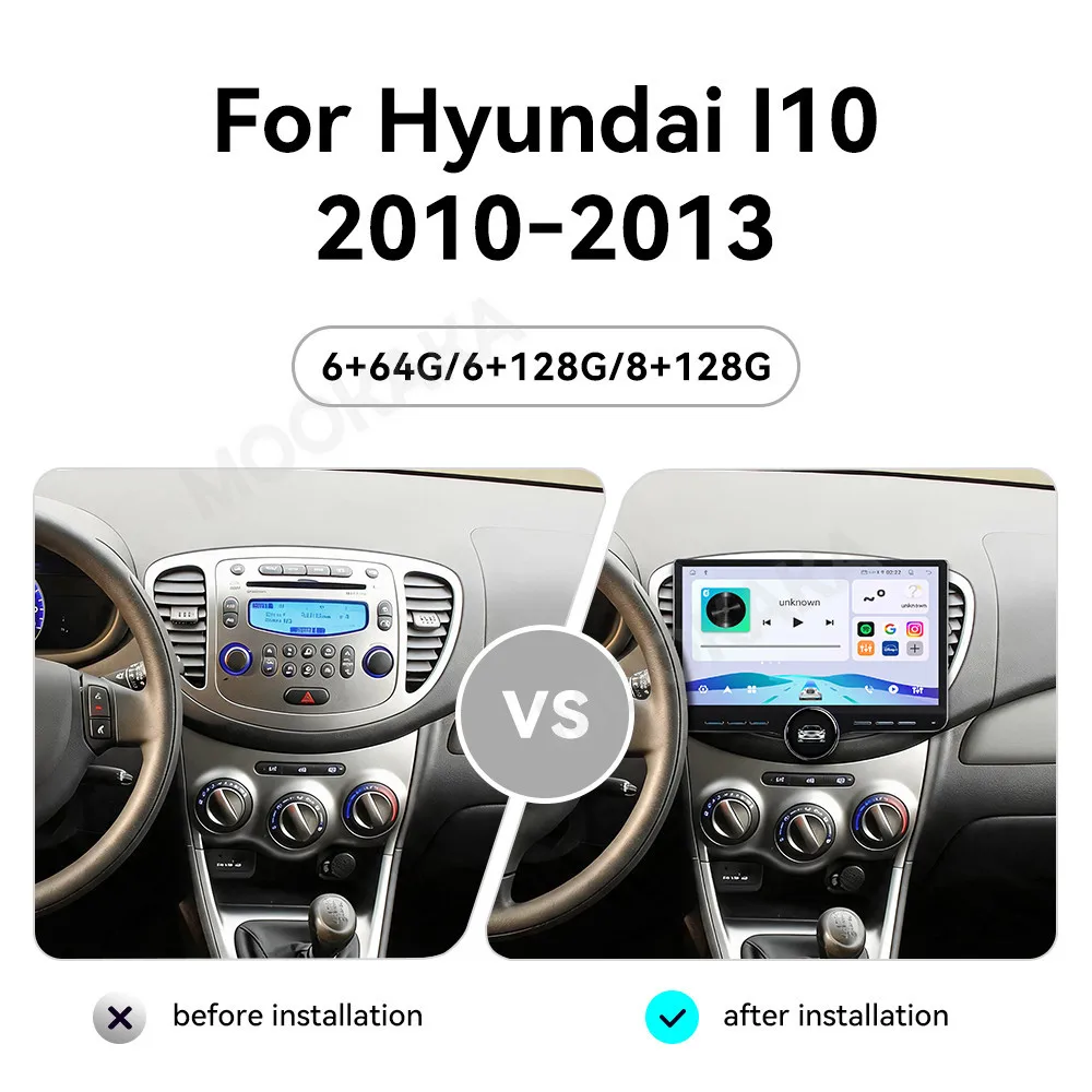 For Hyundai I10 2010-2013 Android Car Radio Multimedia Video Player Wireless Carplay Autoradio Stereo GPS Navigation Head Unit