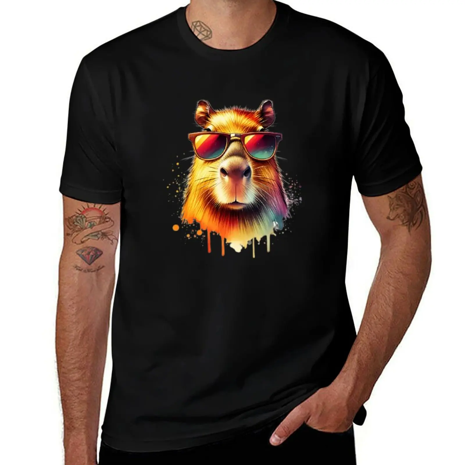 

Watercolor Capybara Wearing Sunglasses T-Shirt Louboutins baggy shirts oversize t-shirts man mens designer t shirt
