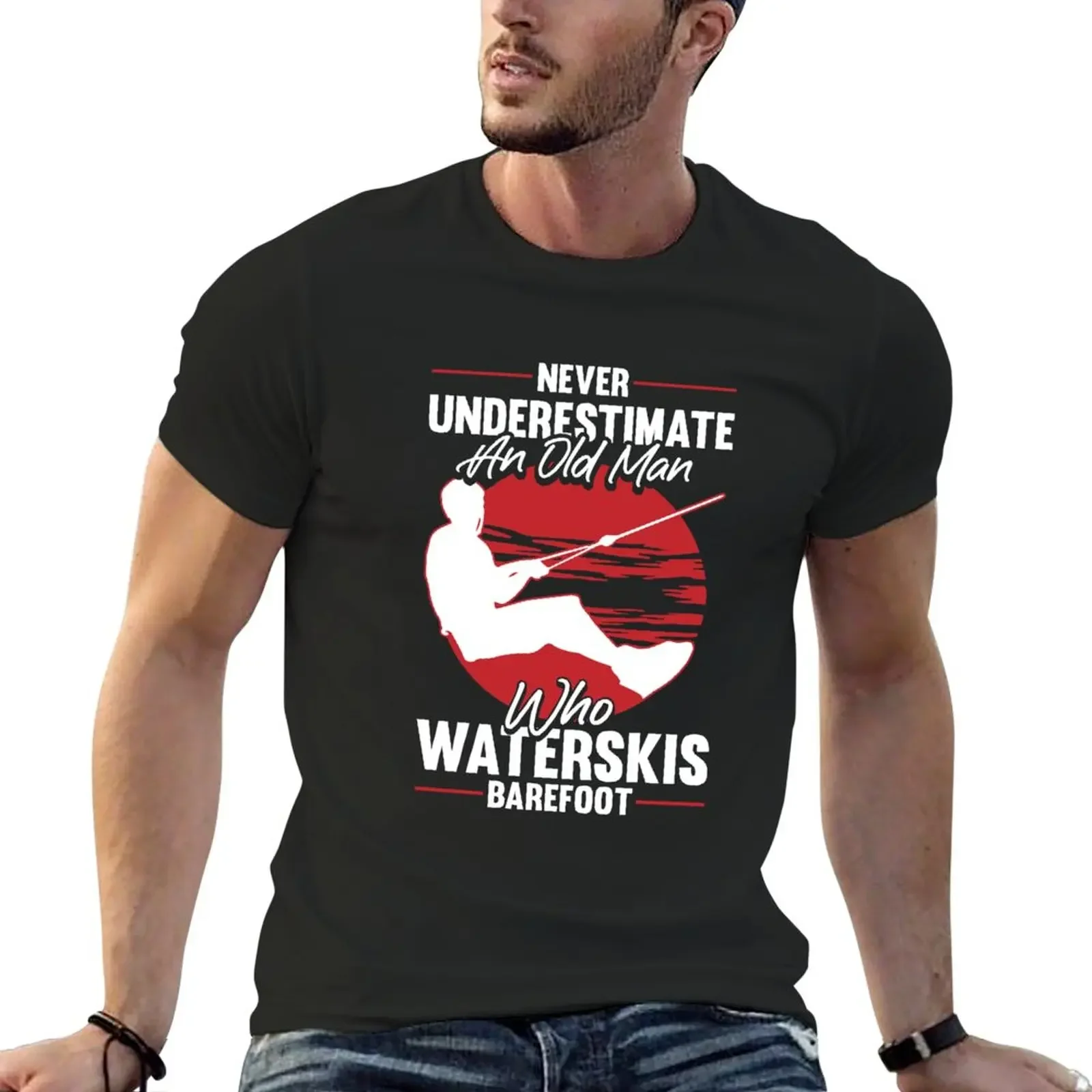 oversized t shirts boys t shirts summer clothes men clothes Never Underestimate an Old man who Waterski Barefoot T-Shirt 2024