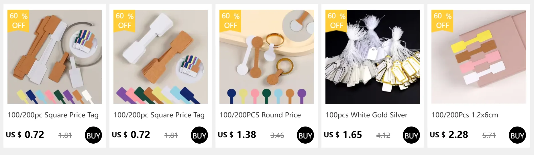 100/200 Stück quadratische Preisschild für Schmuck, leere Display-Aufkleber, Karte, selbstklebende Halskette, Armband, Mix, 8 Farben, Etikettenverpackung – Detail 4