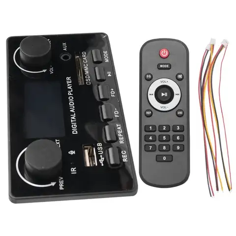 Placa Decodificadora MP3 com Display LCD Bluetooth 5.0, Suporte para Gravação Mãos-Livres, FM, DC 12V, Reprodutor de Áudio MP3 WMA WAV APE FLAC - A12I