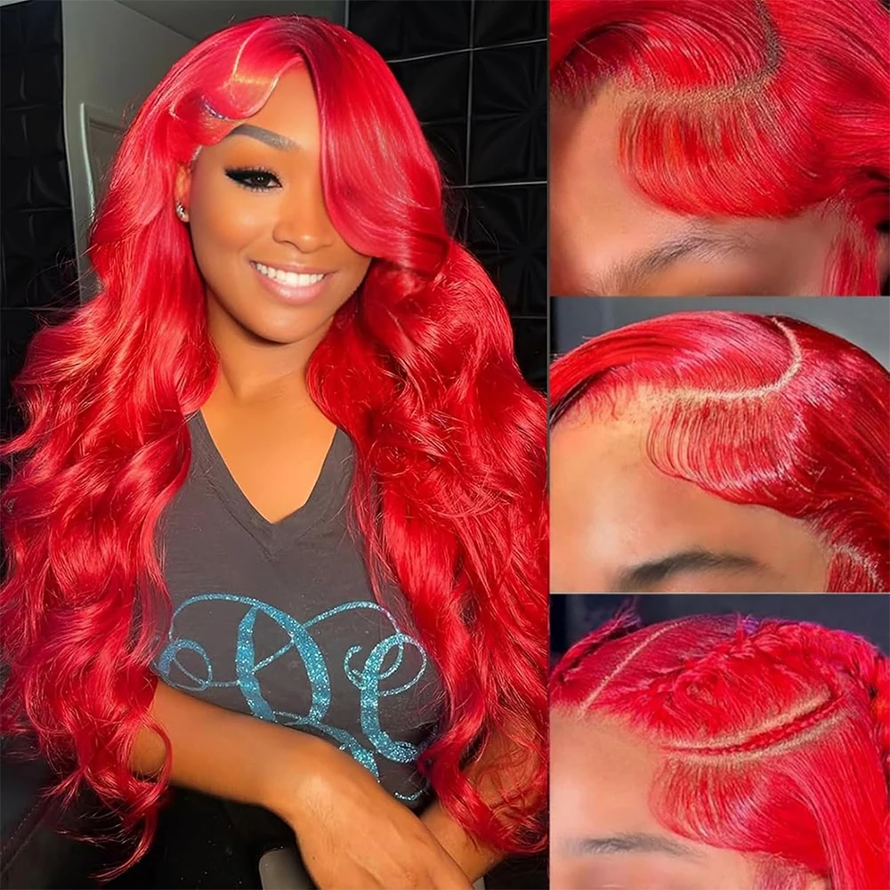 250 الكثافة الساخن الأحمر 13x6 Hd الدانتيل أمامي خصلات الشعر المستعار الإنسان البرازيلي الملونة الجسم موجة 13x4 الدانتيل شعر مستعار أمامي للنساء