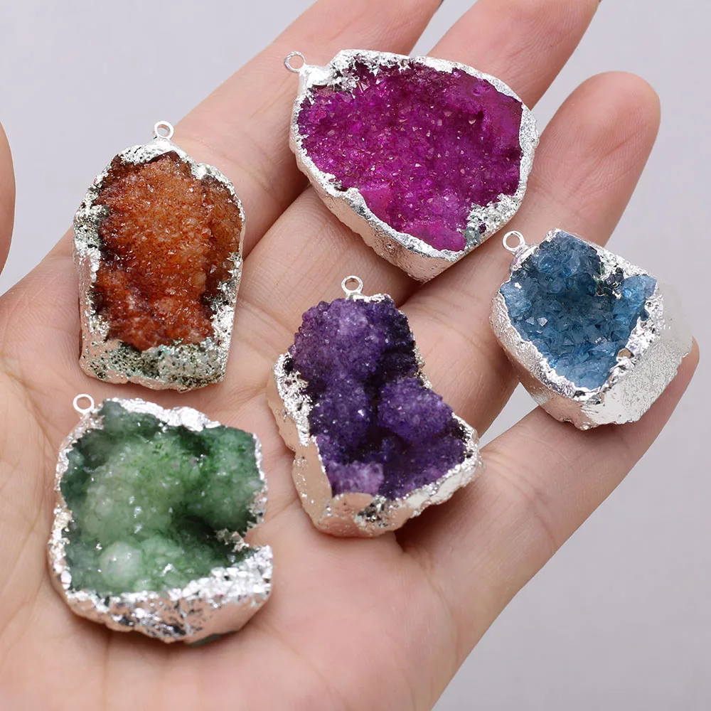 Natural Druzy Stone Pendant Plating Silver Natural Agates Stone Pendant for Jewerly DIY Necklace Bracelet Accessories Making