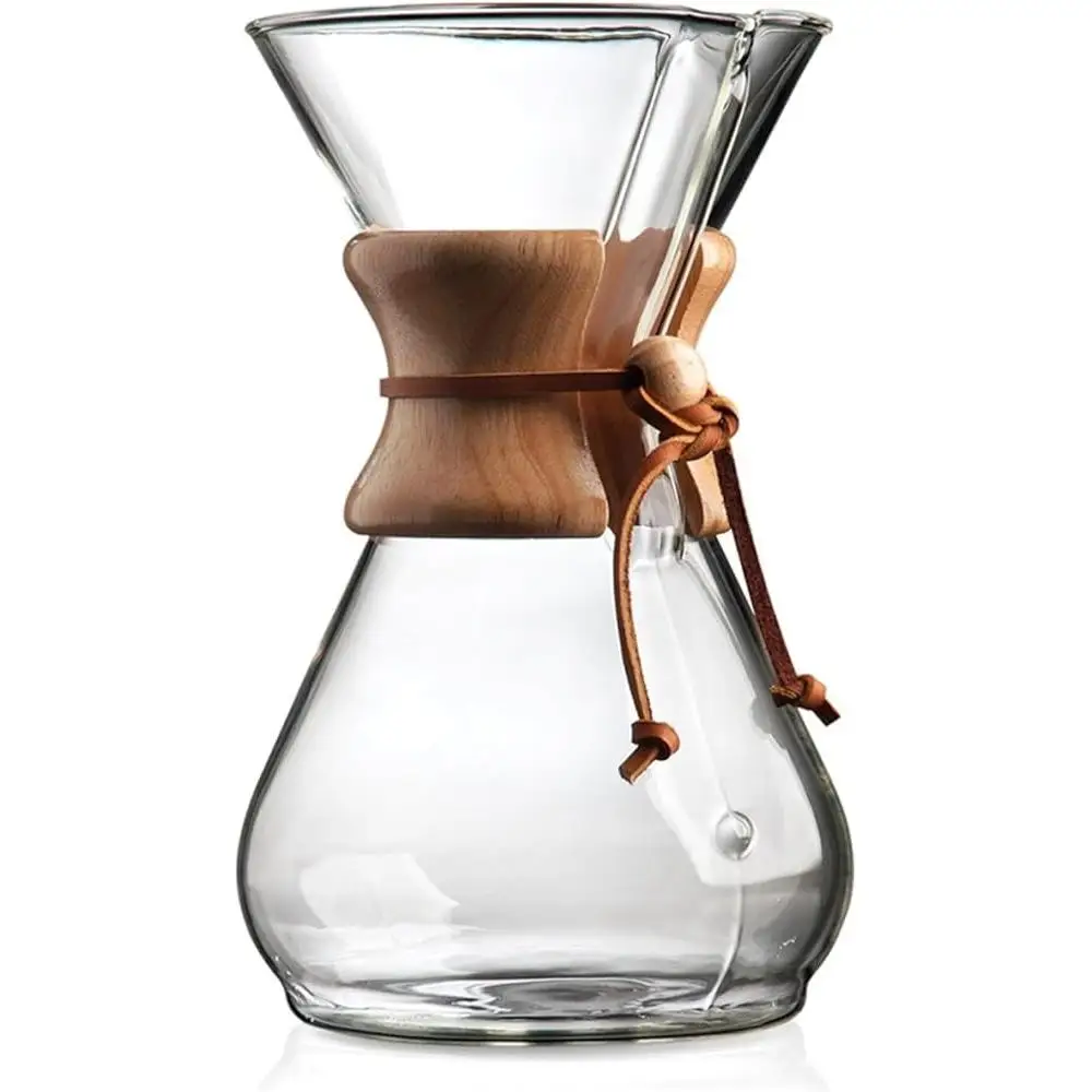 Pour Over Glass Coffee Maker 10 Cup Elegant Design Dishwasher Safe Chemex Style Coffee Brewer Premium Quality Non Porous