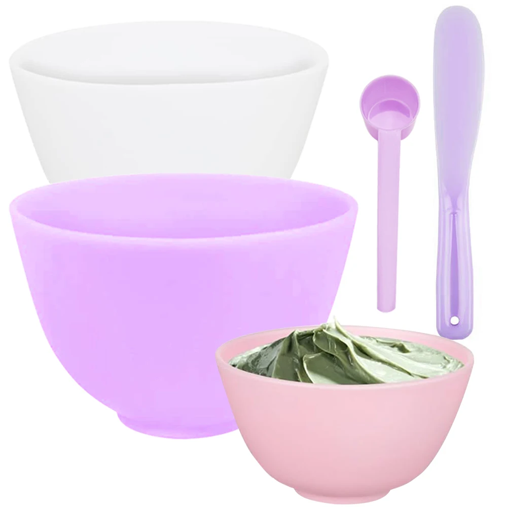 3個セット フェイスマスクミキシングボウルセット フェイスマスクスキンケアツール シリコン製DIY泥粘土フェイシャルマスクボウル 計量スプーン付き美容ツール
