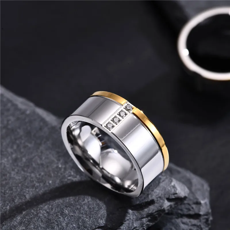 Modyle Luxury CZ Stones Row Wedding Rings for Men Groom, Two Tones Silver Color Stainless Steel Finger Band, Anniversary Gift