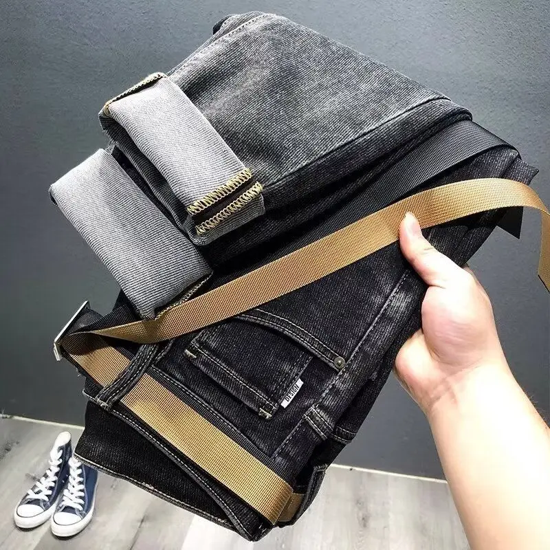 

Fall Winter Men's Denim Jeans Loose Straight Leg High Waist Cotton Casual Wear Resistant Trousers for Teenagers