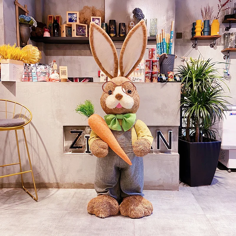 Living room floor-to-ceiling straw weaving rabbit ornament animal large couple wedding home TV cabinet decoration doll