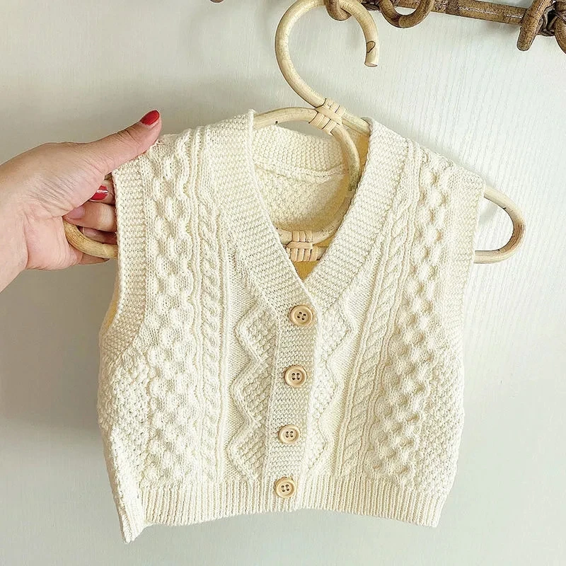 1-8Years Toddler Baby Knit Sleeveless Sweaters for Girls and Boys V Neck Button Sweater Vest Children Infant Waistcoat 3 4 5 6