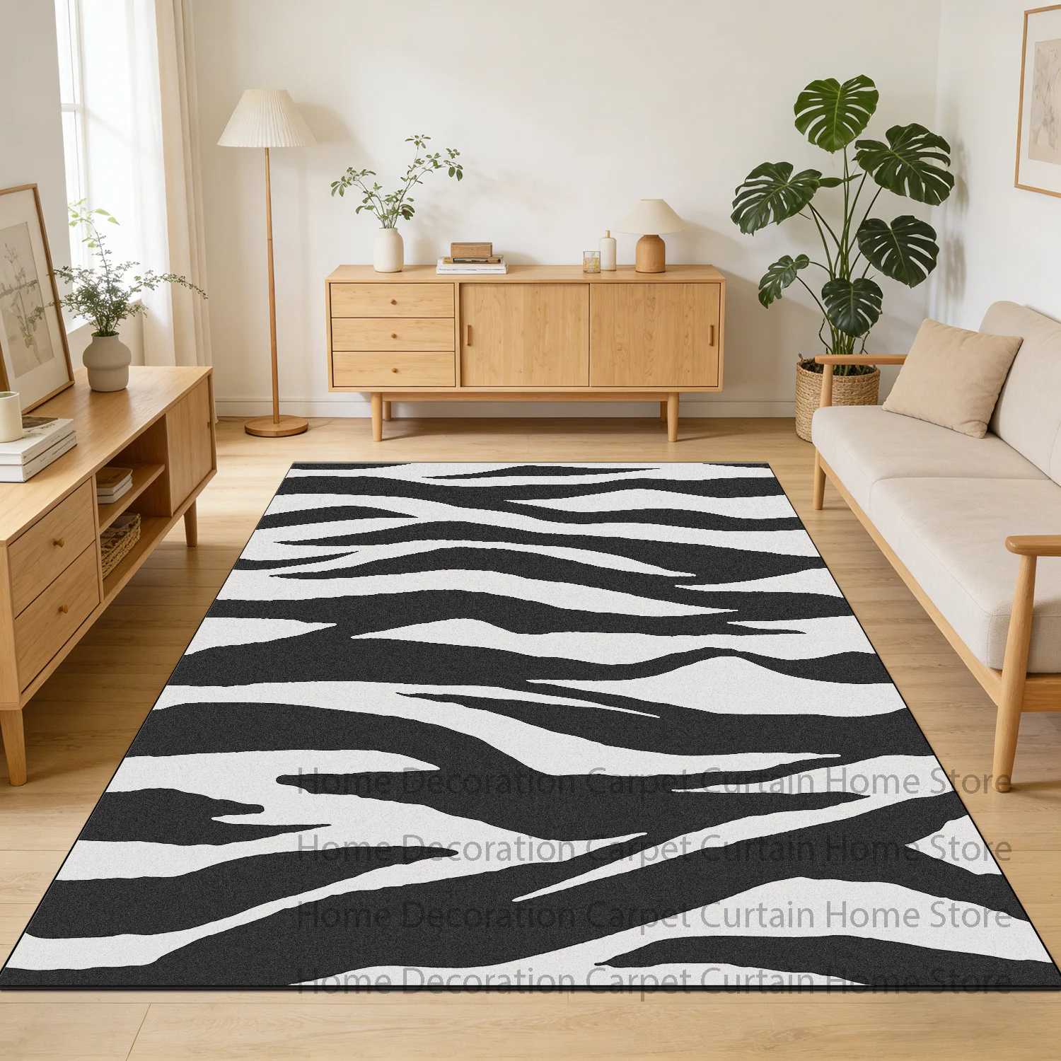 Animal Print Carpet Zebra Pattern Classical Living Room Decoration Non-Slip Floor Mat Bedroom Customizable Rug Easy Cleaning