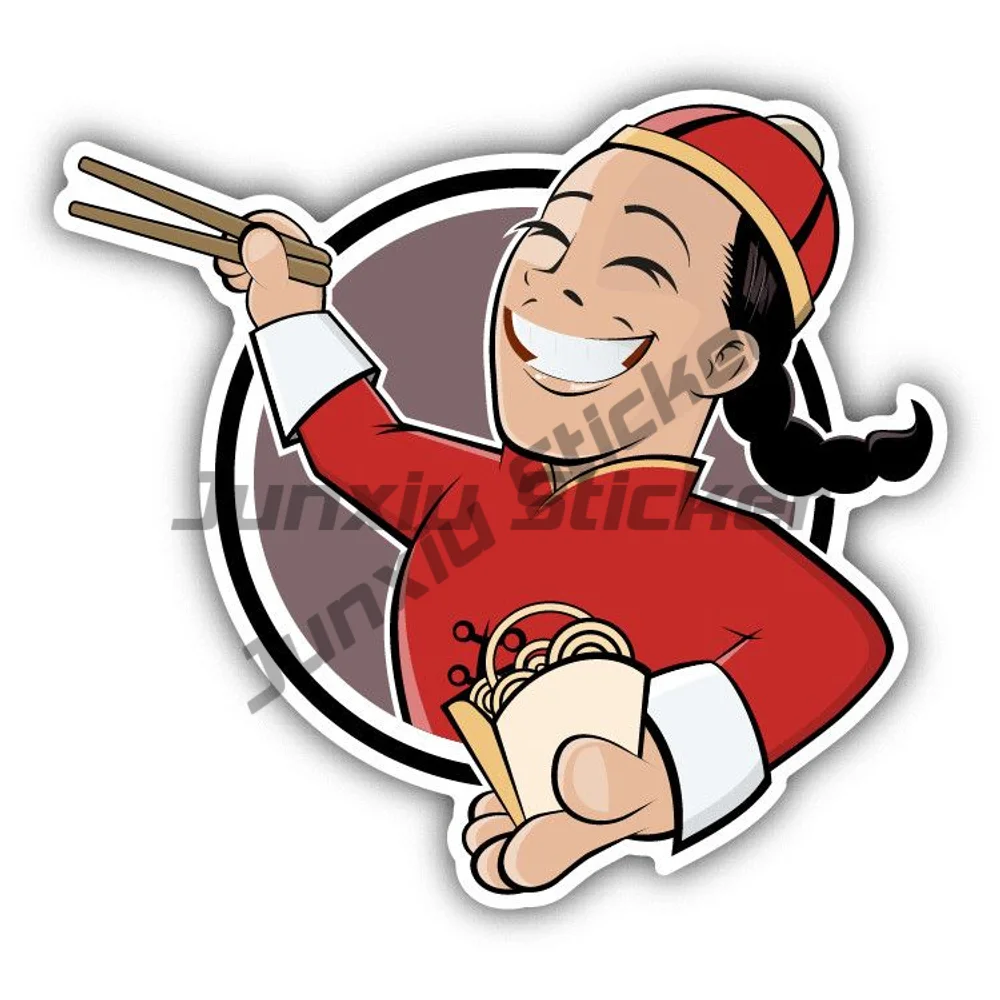 

Funny Chinese Man Chopsticks Cartoon Waterproof Sticker Scratch-proof Exterior For Car Bumper Suv Body Windshield Guitar Windows