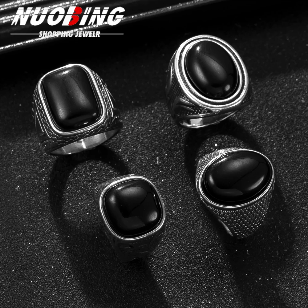 

Natural Black Onyx Ring Circular Zircon Denier Type Horse Eye Signet Stainless Steel Jewelry For Men Women Gift