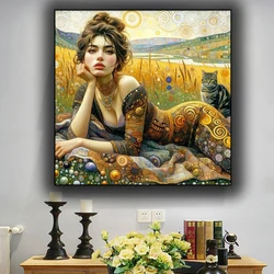 Sexy Woman and Cat diy Diamond painting New 2024 Full Diamond mosaic Embroidery Cross Stitch Cartoon pictures For Home Decor
