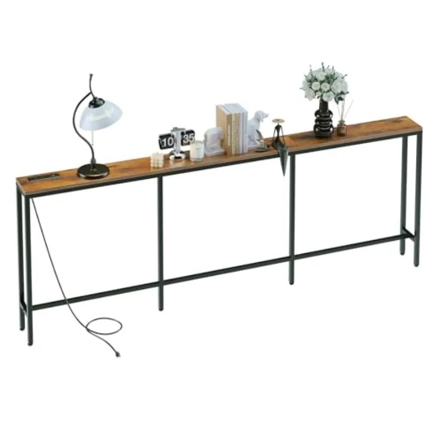 

86.6" Behind Couch Table with Fast Charging Station 7.1" Narrow Skinny Sofa Table with 2 Power Outlets 2 USB-A USB-C for Consol