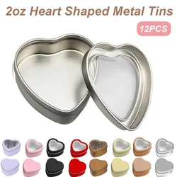12PCS 2oz Heart-shaped Metal Tins With Clear Window Lid Empty Storage Box Refillable Jar Cosmetic Container Candy Packaging Box