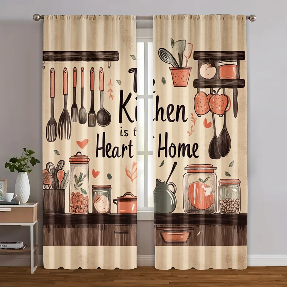 2pcs, Curtain Cloth Vegetables Fruits Durable Polyester (without rod) All Seasons Ldeal for Bedroom, Living Room