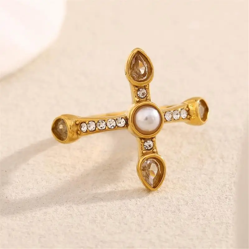 31BB French-Style Fashion Jewelry Ring with Stainless Steel Construction, Ornate Setting and Rounded Center for Casual Outfits