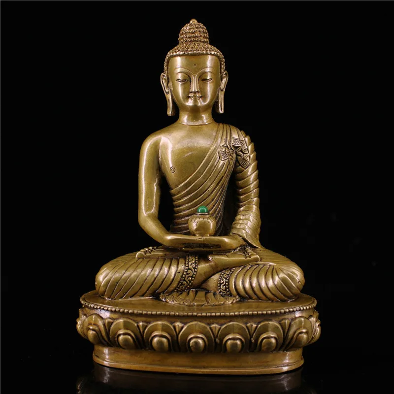 Guyunzhai Brass Endless Antique Bronze Inlaid Gem Longevity Buddha Statue Home Office Ornaments Collecti