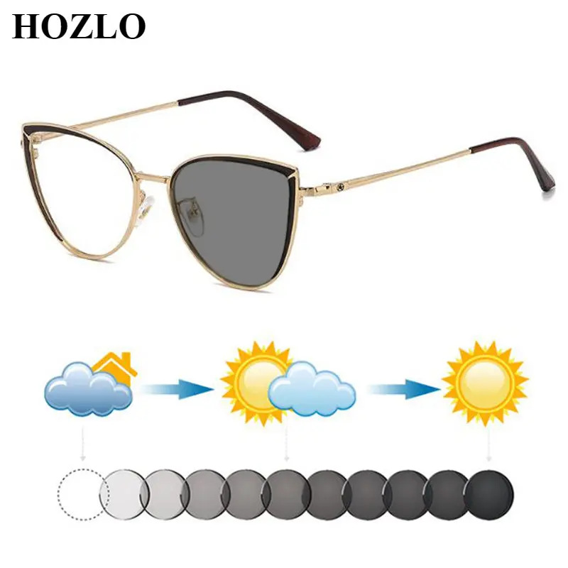 

Fashion Women Cat Eye Photochromic Myopia Sunglasses Girls Ladies Casual Alloy Nearsighted Prescription Eyeglasses Custom Lenses