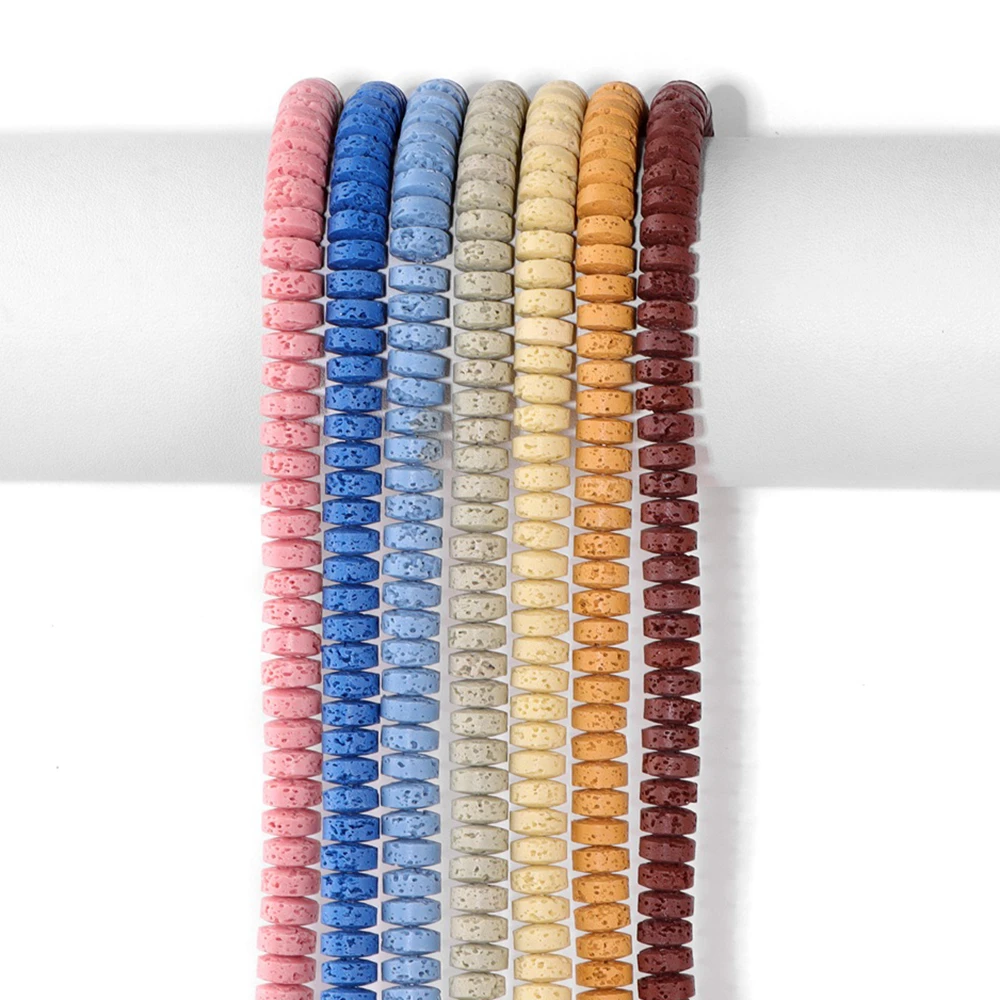 Perles de roche de lave naturelle 4x8MM, roue colorée, entretoise, perles de pierre volcanique multicolores pour collier, Bracelets, boucles d'oreilles, 15 pouces