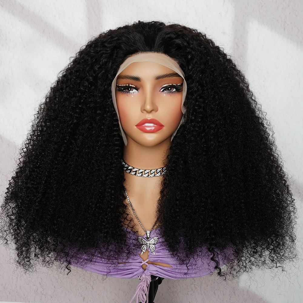 300 الكثافة الأفرو غريب الشعر البشري 13*4 الدانتيل الجبهة باروكة من شعر طبيعي غريب مجعد الباروكات شعر الإنسان الأفرو غريب مجعد شعر بشري أسود #1