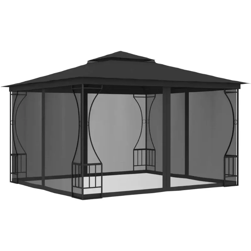 Gazebo With Nets 9.8'X9.8'X8.7' Anthracite 75.6