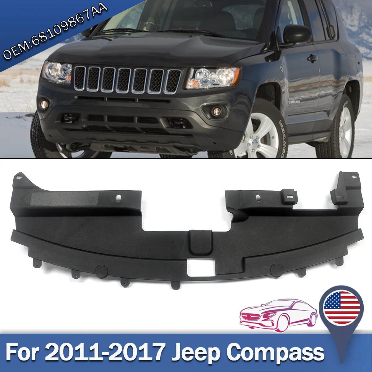 FOR 2011-17 JEEP COMPASS BUMPER Radiator Support Cover Grille Upper Fascia Panel