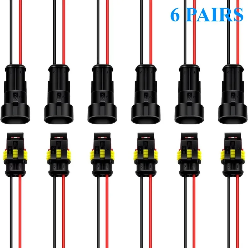 2-Pins Connector Waterdichte Connector Mannelijke En Vrouwelijke Manier 20awg Draad Geschikt Voor Auto Vrachtwagen Boot Andere Draad Aansluiting 6 Paar