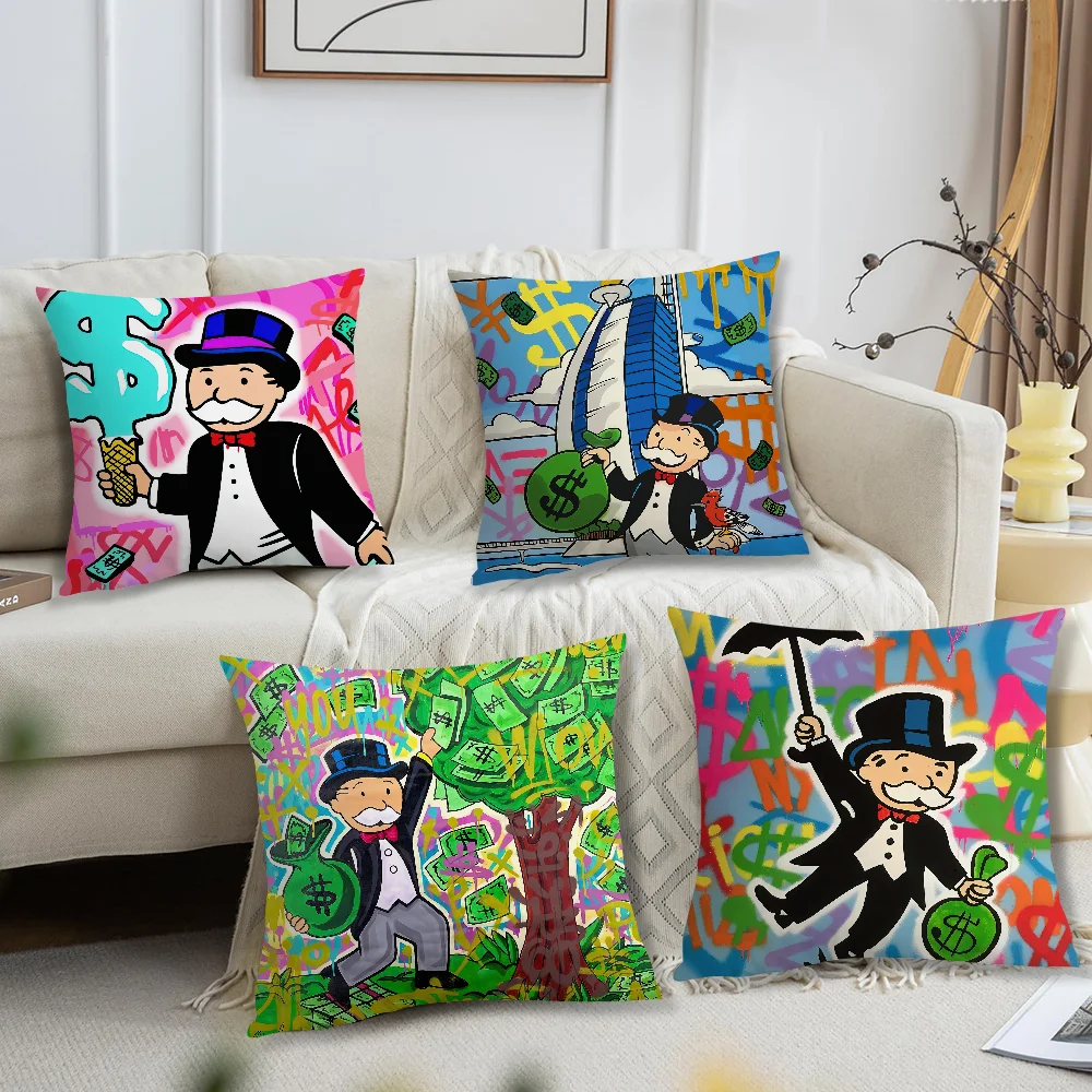 Dollar Alec M-Monopoly Fashion Luxury Pillow Case Living Room Accent Couch Back Support Square Lounge Restful Nap Companion ﻿