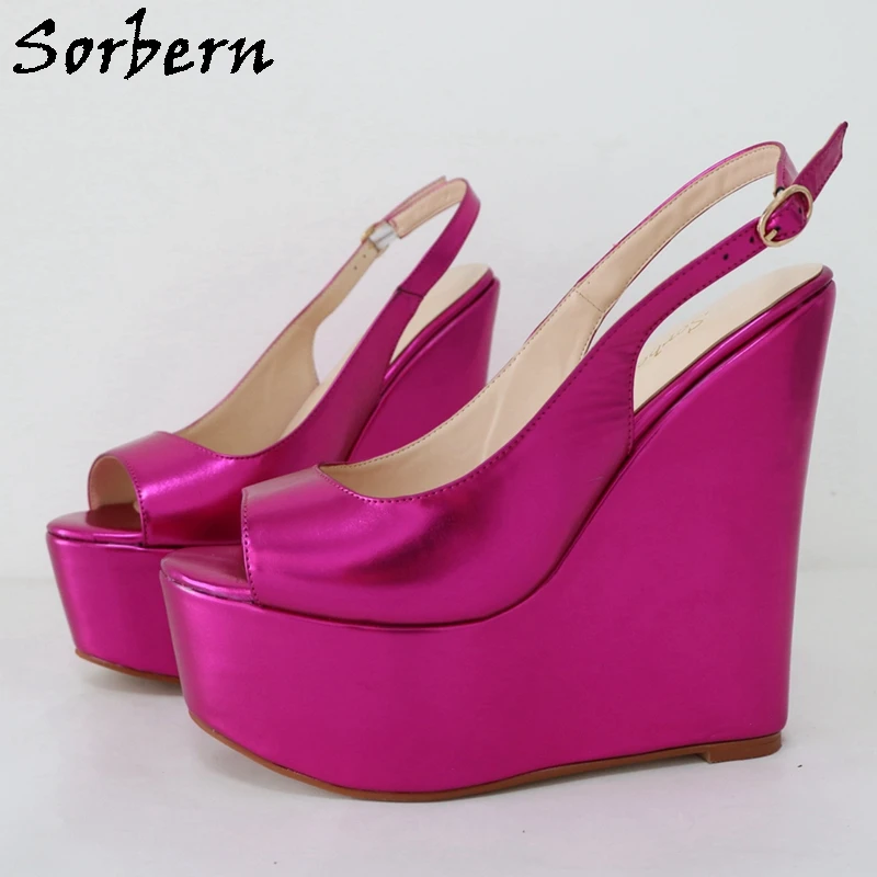 

Sorbern ярко-розовые женские туфли-лодочки с открытой пяткой, туфли с открытым носком на высоком каблуке 18 см, туфли на платформе, цвета на заказ