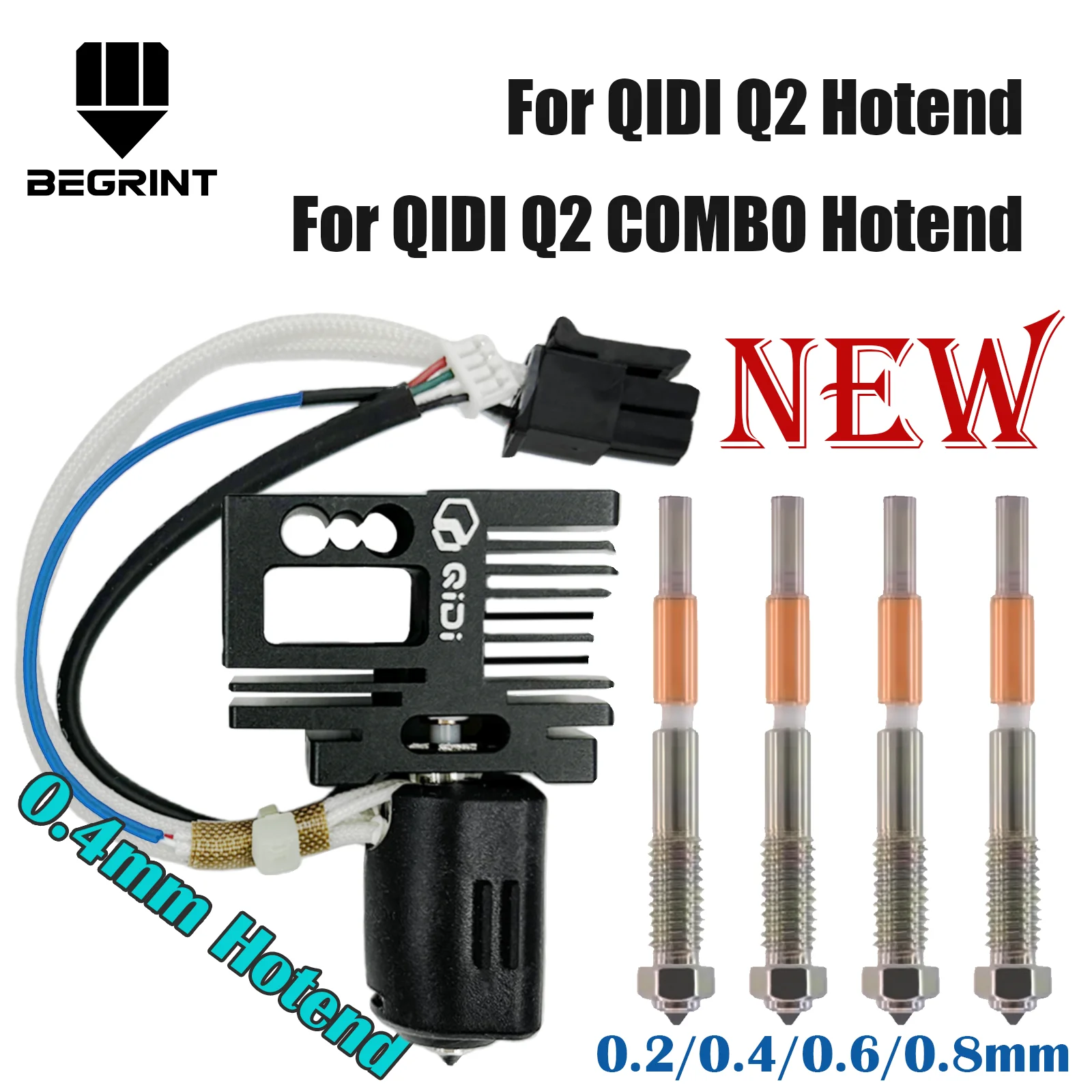 

Authentic Hotend For QIDI Q2 Hot end Bimetallic Quick replacement nozzle 0.2/0.4/0.6/0.8mm For QIDI Q2 Combo Hotend Parts