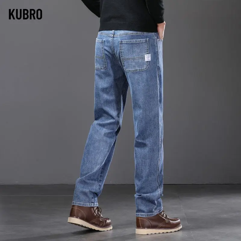Новые мужские джинсы, эластичные свободные повседневные прямые брюки, модные мягкие длинные брюки, износостойкие джинсовые брюки для отдыха, четыре сезона