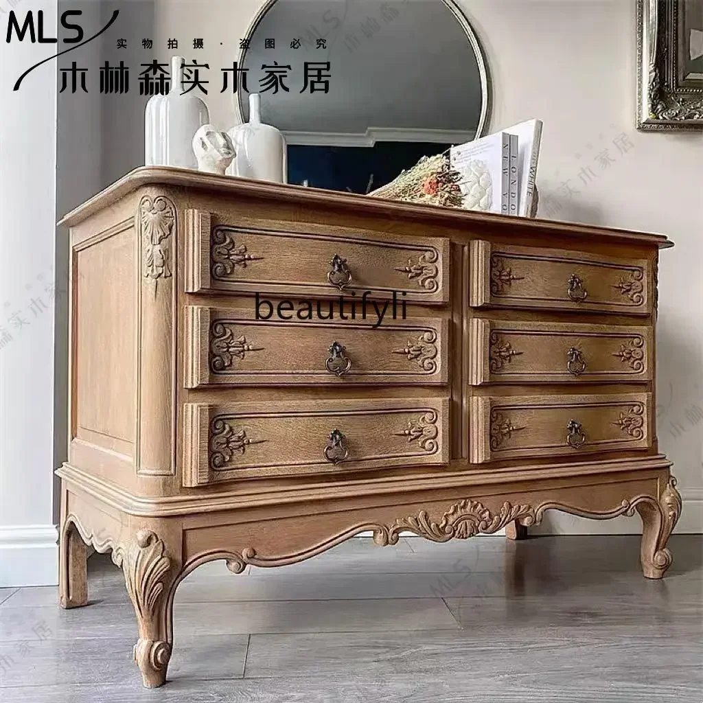 

TTT New arrive American country solid wood carving flower decorative cabinet retro living room wall oak dining side cabinet